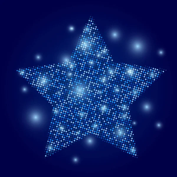 Estrela Azul Brilhante Com Partículas Cintilantes Cartaz Festivo —  Vetores de Stock