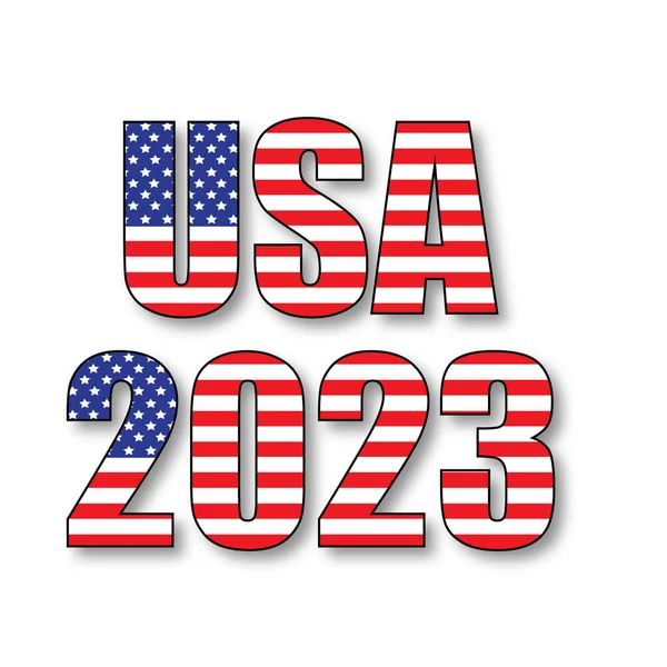 Usa 2023 Inscription Shadow Isolated White Background American Flag — Stock Vector