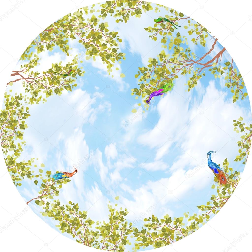 Sky in a circle with leaves