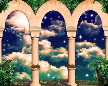 gökyüzü sütunların arkasında