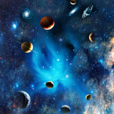 View of the universe with planets