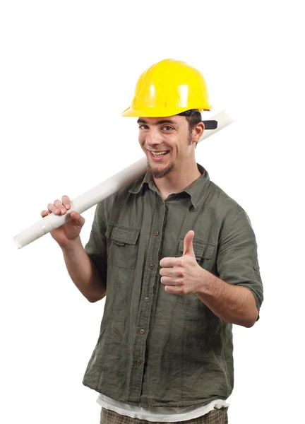 kask içinde mutlu genç bir mühendis