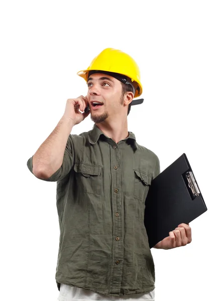 kask içinde mutlu genç bir mühendis