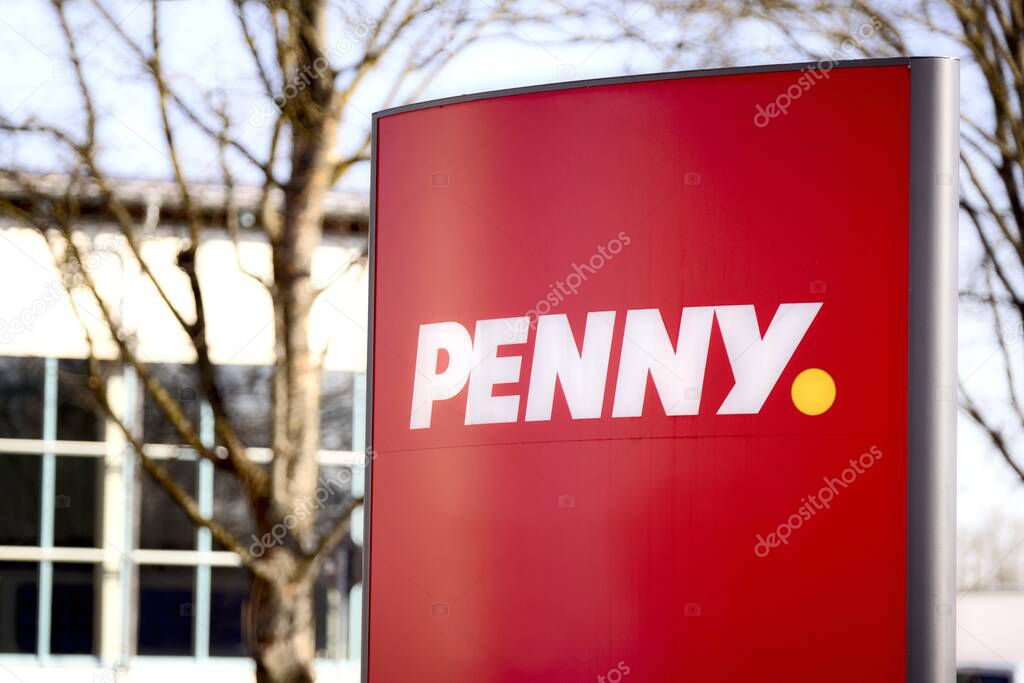 Neu-Ulm, Bavaria, Germany - March, 11, 2022: Logo of Penny market in Neu-Ulm, Bavaria. Penny Market is a discount supermarket chain based in Germany.