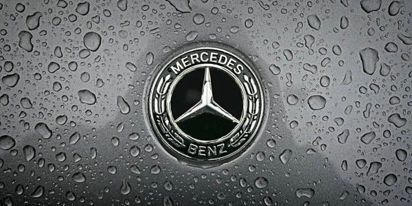 Ulm Baden Wuerttemberg Alemanha Fevereiro 2022 Fechar Logotipo Carro Mercedes — Fotografia de Stock