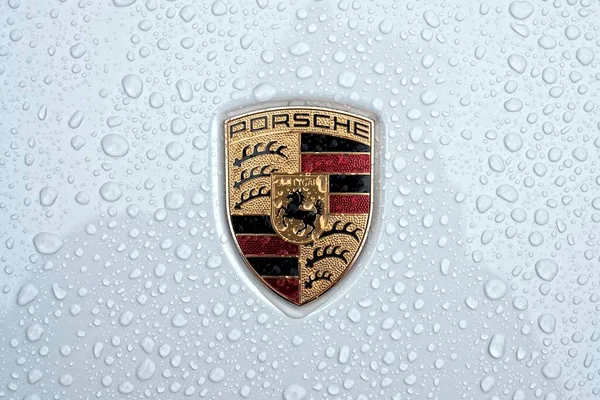 Neu Ulm Baviera Alemanha Maio 2021 Fechar Logotipo Carro Porsche — Fotografia de Stock