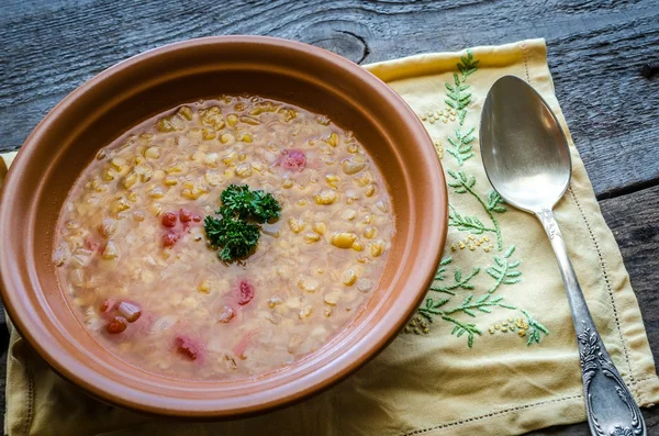 Soup with red lentils and bulgur — Stock Photo, Image