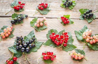 ahşap tahta yapraklar üzerinde taze Frenk üzümü