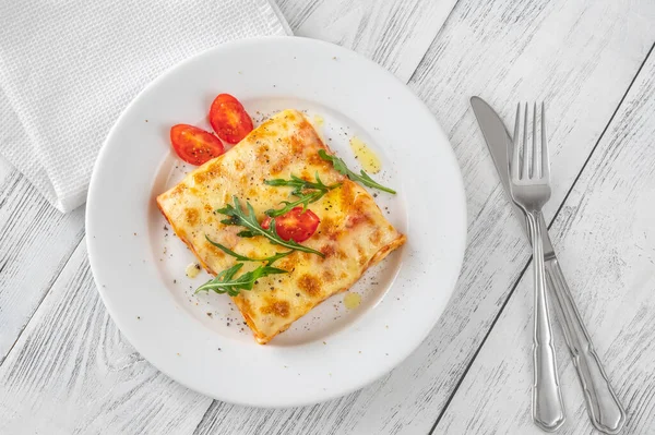 Portion Cheese Lasagne Italian Pasta Dish — Stock Photo, Image