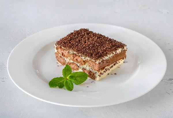 Portion Tiramisu Italienisches Dessert Aus Nächster Nähe — Stockfoto