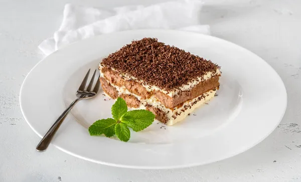 Portion Tiramisu Italienisches Dessert Aus Nächster Nähe — Stockfoto