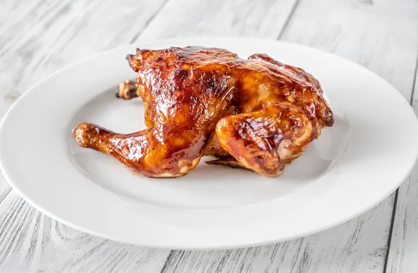 Roasted Chicken White Serving Plate — Stock Photo, Image