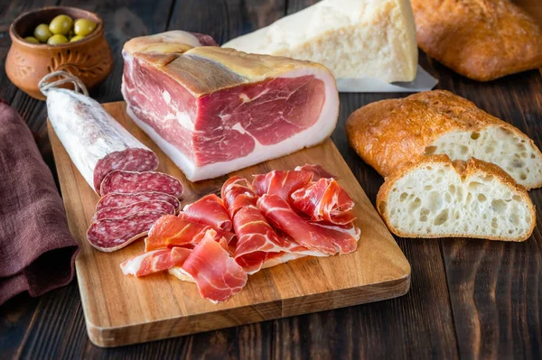Prosciutto Ham Parmesan Ciabatta Fuet — Stock Photo, Image