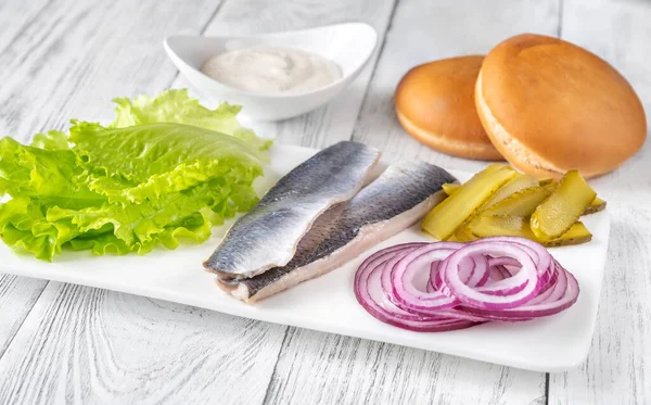 Ingredients Fischbrotchen Traditional German Fish Sandwich — Stock Photo, Image