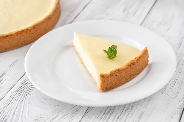 Παραδοσιακό Cheesecake Σφήνα Στο Πιάτο — Φωτογραφία Αρχείου