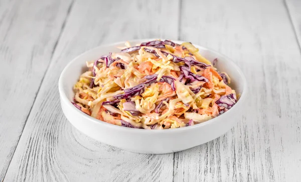Bowl Coleslaw Salad Wooden Table — Stock Photo, Image
