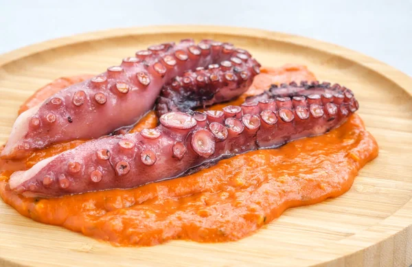 Roasted Octopus Tentacles Chilli Romesco Sauce — Stock Photo, Image