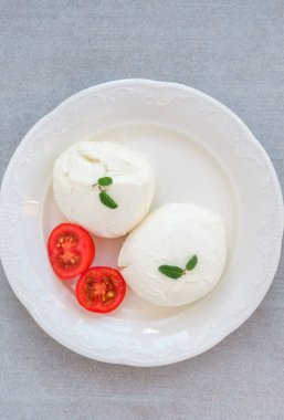 Geleneksel buffolo sütlü mozzarella peyniri tabakta