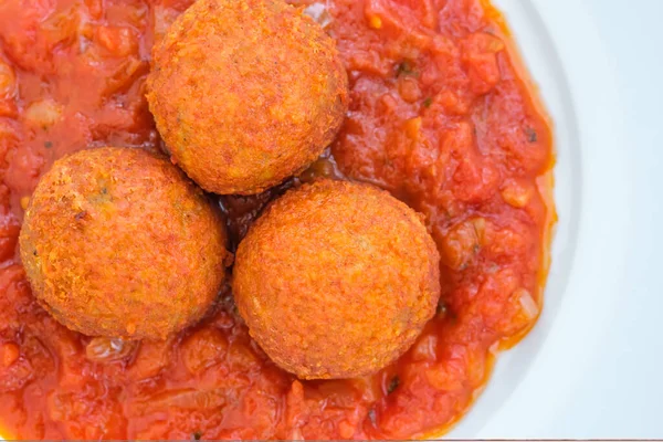 Portion Fish Balls Tomato Sauce — Stock Photo, Image