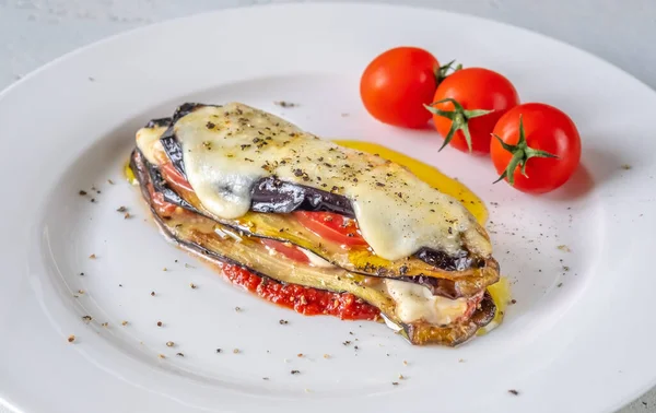 Cooked Italian Eggplant Parmigiana Plate — Stok fotoğraf