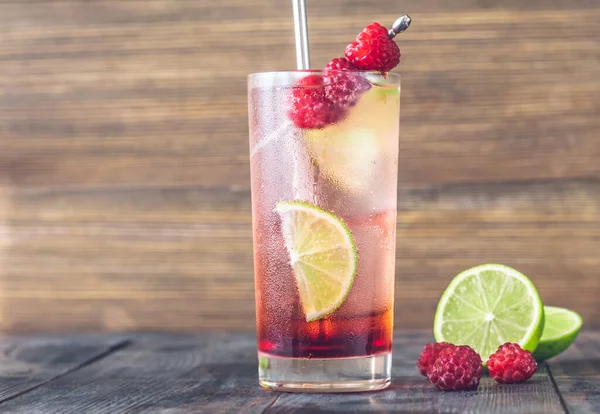 Glass Raspberry Lime Rickey Cocktail Garnished Fresh Berries —  Fotos de Stock