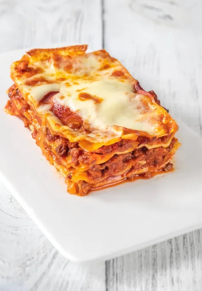 Portion Traditional Italian Lasagne White Plate — Stock Photo, Image