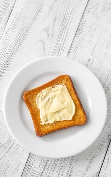 Tostadas Mantequilla Dulce Plato Blanco — Foto de Stock