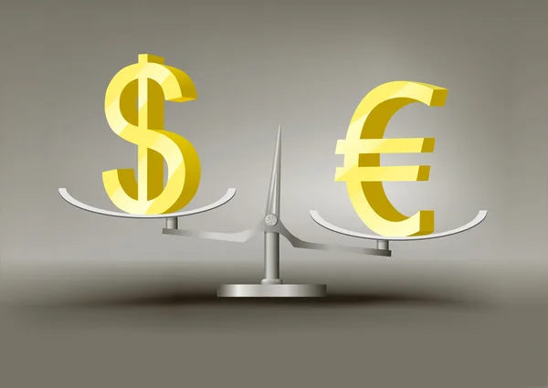 Dollarn och euron på skalor — Stockfoto