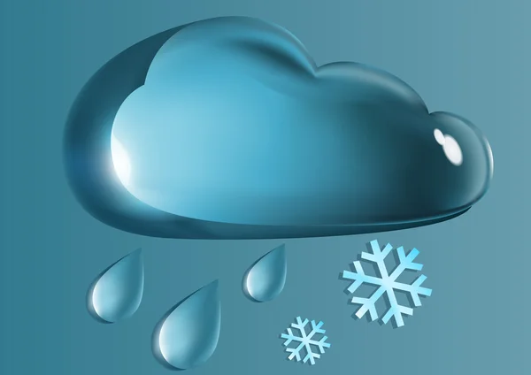 Nuvem de vidro, gotas de chuva e flocos de neve em um fundo azul —  Vetores de Stock