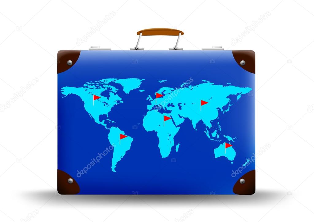 map of the world depicted on suitcase