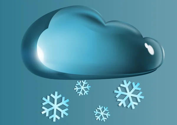 Nube de vidrio y copos de nieve sobre un fondo azul — Vector de stock