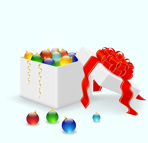 Bolas de Natal deitado em uma caixa branca — Fotografia de Stock