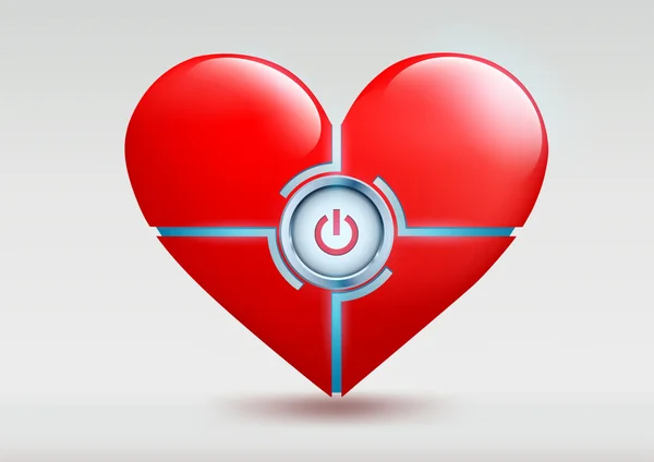 Κόκκινη καρδιά με ένα κουμπί σε λευκό φόντο — 图库照片