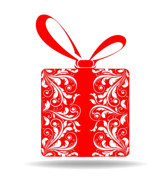 Red gift box with designs on a white background — Stock Photo, Image