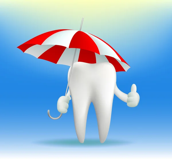 Tooth holding an umbrella — Stock Vector