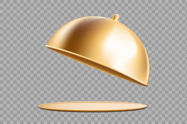 Altın tepside saat. Şablon şeffaf arkaplanda izole edildi. Vektör modellemesi