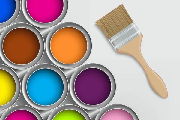 Pintura Pincel Cubos Con Pintura Multicolor Ilustración Vectorial — Archivo Imágenes Vectoriales