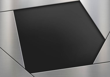 Kopya alanı olan cilalanmış metal plaka. Geometrik çelik desenli demir zemin. Vektör şablonu.