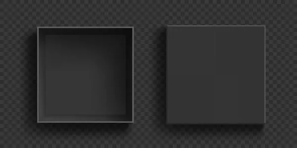 打开和关闭黑色空纸板箱 模板在透明的背景下隔离 矢量模拟 — 图库矢量图片