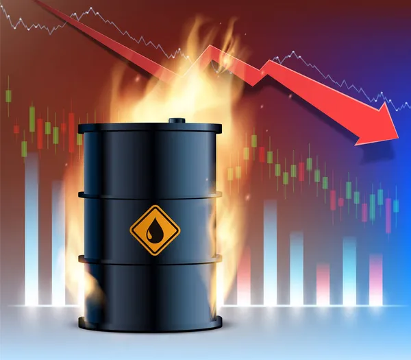 Queimar Barril Petróleo Contra Pano Fundo Gráfico Financeiro Declínio Crise — Vetor de Stock