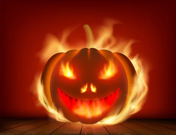 Dynia Halloween Straszną Twarzą Płonie Ilustracja Wektora — Wektor stockowy