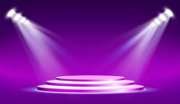 Runde Podiumsvorlage Beleuchtet Von Neonscheinwerfern Vektorhintergrund — Stockvektor