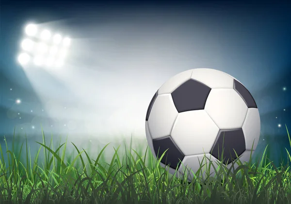 Μπάλα Ποδοσφαίρου Βρίσκεται Στο Γρασίδι Του Σταδίου Ποδόσφαιρο Εικονογράφηση Διανύσματος — Διανυσματικό Αρχείο