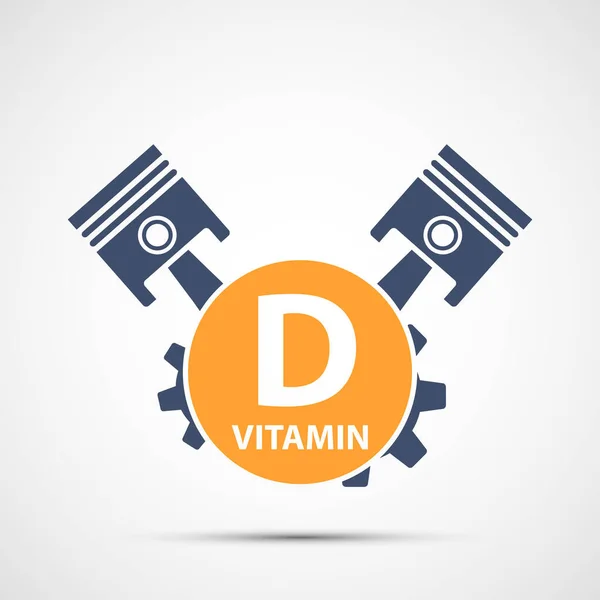 Vitamin Pil Dengan Piston Mesin Dan Gigi Ikon Vektor Logo - Stok Vektor