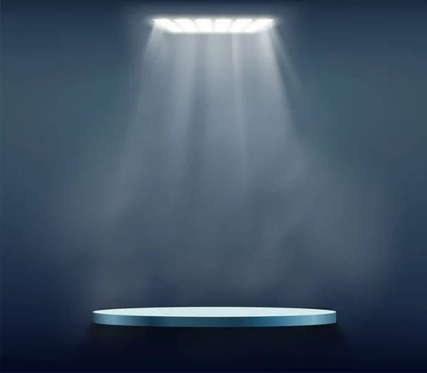 Modelo Pódio Pedestal Para Apresentação Iluminado Por Holofotes Fundo Vetorial — Vetor de Stock