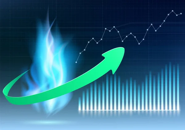 Blue Flame Natural Gas Growing Green Arrow Financial Graph Vector — Stock Vector