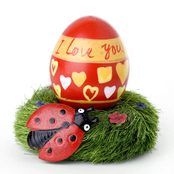 Ester egg with ladybug and "I love you" message — Stock Photo, Image