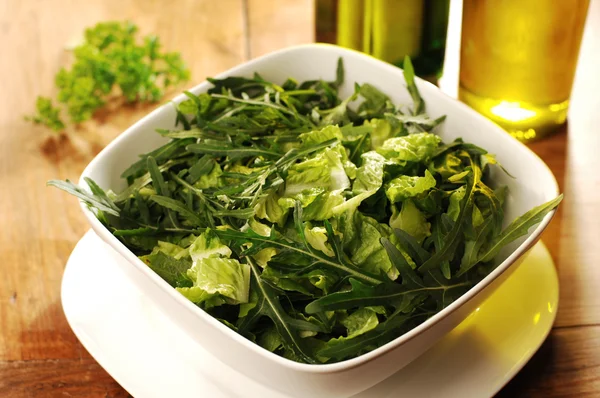 Frischer grüner Salat mit Rucola, Rucola — Stockfoto