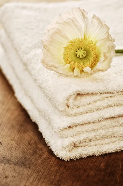 Beauty arrangement, towels with white flower Stock Image