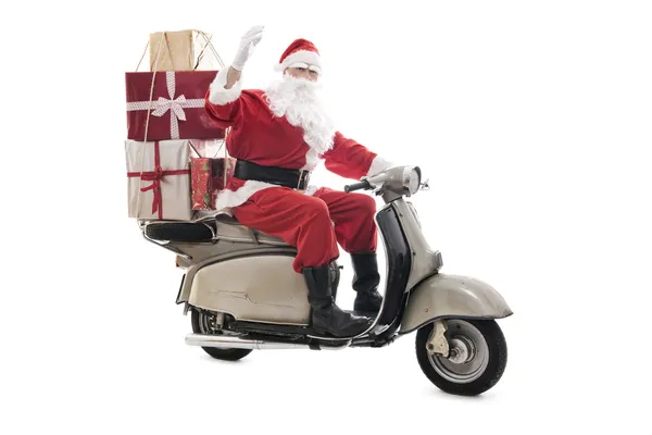 Père Noël sur scooter vintage Photos De Stock Libres De Droits